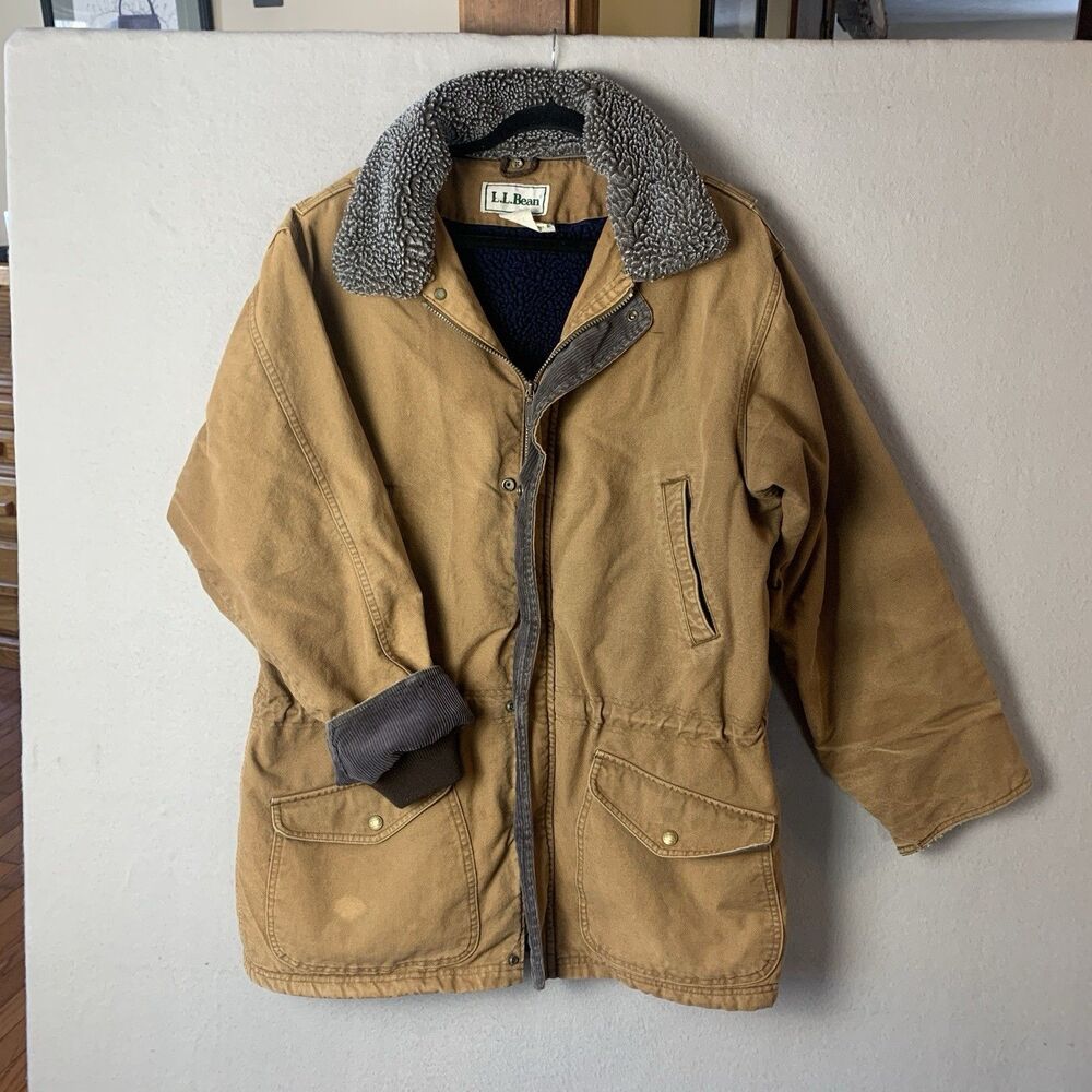 LL Bean Shearling Lined Chore Field Jacket Large? Brown Corduroy Trim Workwear - Picture 1 of 12
